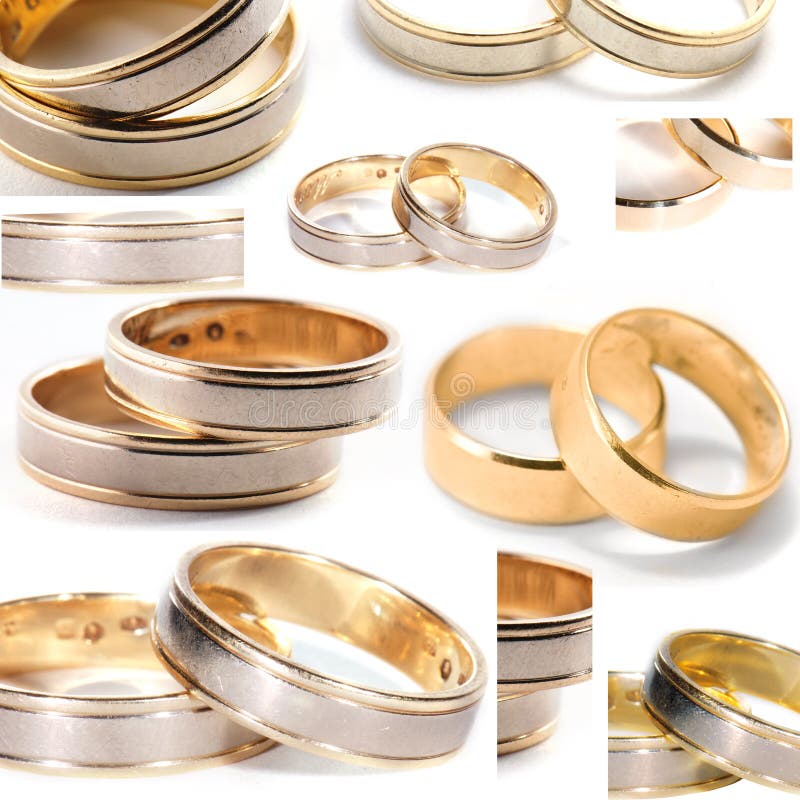 Collage de los anillos de bodas fotos de archivo Collage de los anillos de bodas fotos de archivo