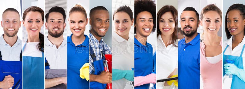Collage de nettoyeurs professionnels