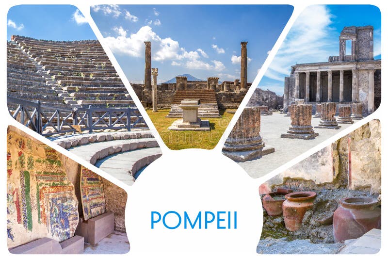 Collage de photo de la ville antique de Pompeii - les ruines des maisons antiques, colonnes, pots d'argile, mosaïque, fresques, v photo stock Collage de photo de la ville antique de Pompeii - les ruines des maisons antiques, colonnes, pots d'argile, mosaïque, fresques, v photo stock