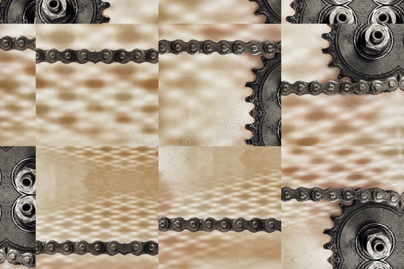 Collage de ruedas dentadas y de la cadena como fondo de la tecnología fotos de archivo Collage de ruedas dentadas y de la cadena como fondo de la tecnología fotos de archivo
