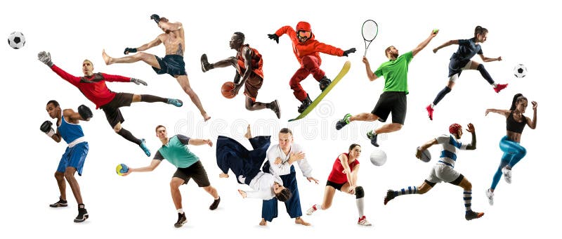 Collage de sport au sujet des athl?tes ou des joueurs Le tennis, fonctionnement, badminton, volleyball photo stock Collage de sport au sujet des athl?tes ou des joueurs Le tennis, fonctionnement, badminton, volleyball photo stock