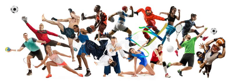 Collage de sport au sujet des athl?tes ou des joueurs Le tennis, fonctionnement, badminton, volleyball images libres de droits Collage de sport au sujet des athl?tes ou des joueurs Le tennis, fonctionnement, badminton, volleyball images libres de droits