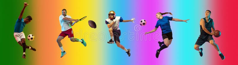 Collage De Sport Les Athletes Professionnels Sur Le Fond Multicolore Bug De Degrades Image Stock Image Du Lumineux Mouvement Collage De Sport Les Athletes Professionnels Sur Le Fond Multicolore Bug De Degrades Image Stock Image Du Lumineux Mouvement