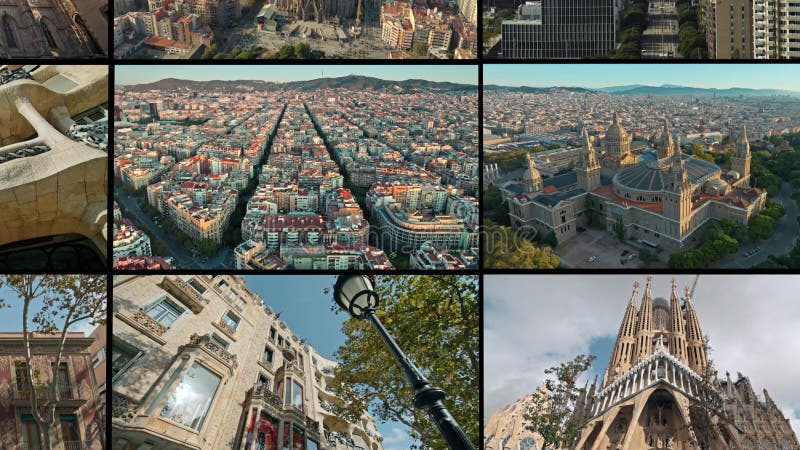 Collage de varias tomas del paisaje urbano de la arquitectura de Barcelona. almacen de video