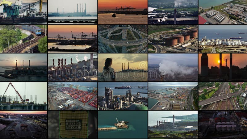 Collage de videos de paisajes industriales de varias plantas. almacen de video