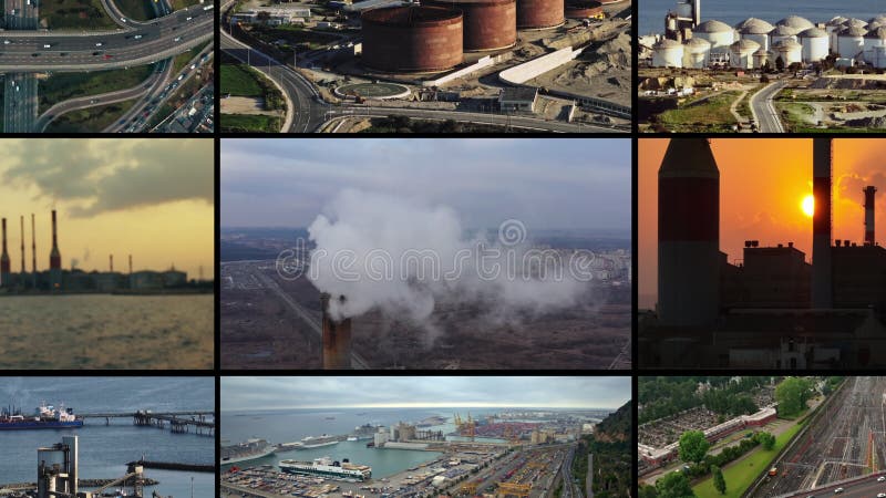Collage de videos de paisajes industriales de varias plantas. almacen de metraje de vídeo