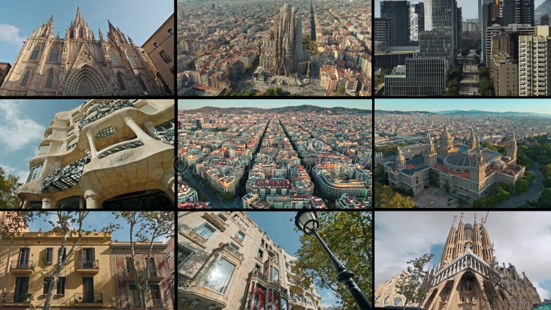 Collage de vídeo del paisaje urbano de Barcelona. almacen de metraje de vídeo