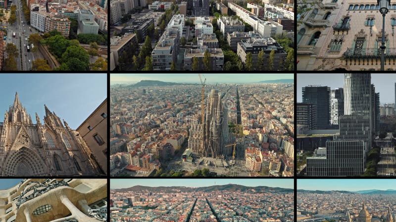 Collage de vídeo de la arquitectura de los edificios históricos de Barcelona. almacen de video