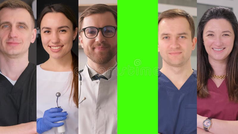 Collage de vídeo de personas positivas mirando la cámara. cromo metrajes