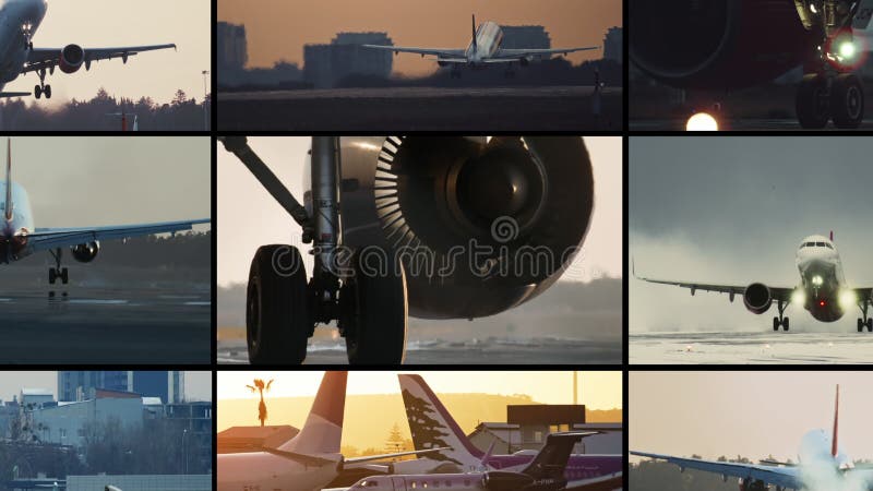 Collage de vídeo transporte turístico global y aviación. almacen de video
