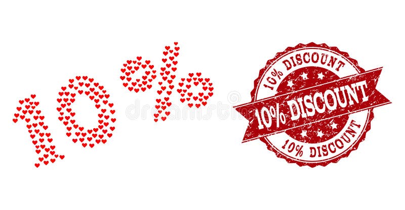 Collage del corazón del amor del 10 por ciento de icono y sello de goma libre illustration Collage del corazón del amor del 10 por ciento de icono y sello de goma libre illustration