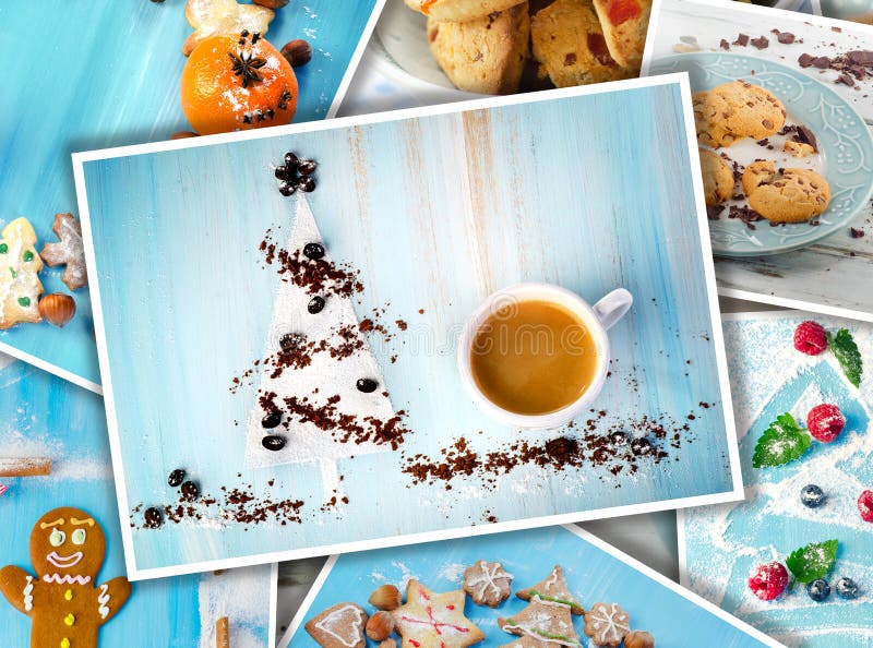 Collage del Natale caffè e biscotti