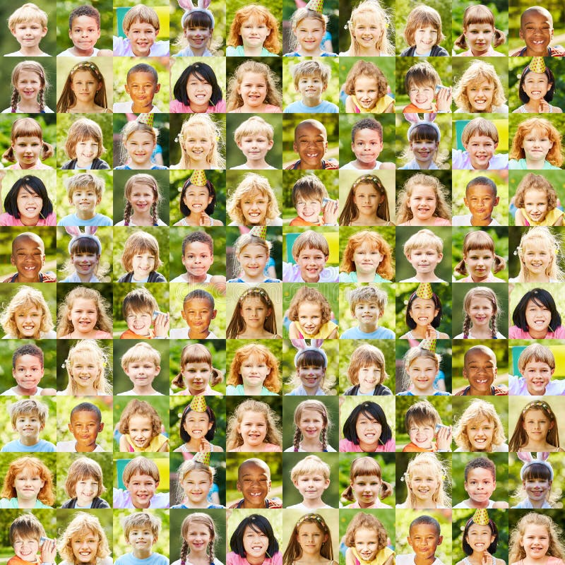 Collage del retrato de los niños como concepto de la sociedad fotos de archivo Collage del retrato de los niños como concepto de la sociedad fotos de archivo