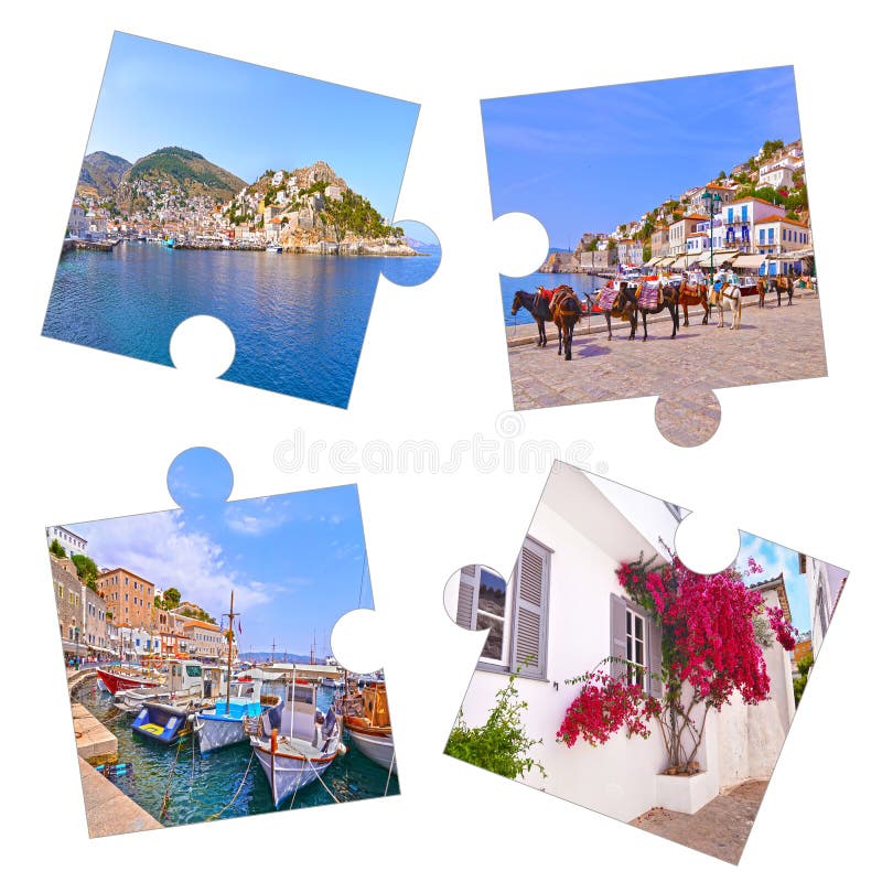 Collage della foto con le foto Grecia dell'isola della hydra immagini stock Collage della foto con le foto Grecia dell'isola della hydra immagini stock