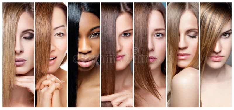 Collage delle donne con vari colore, incarnato e carnagione dei capelli