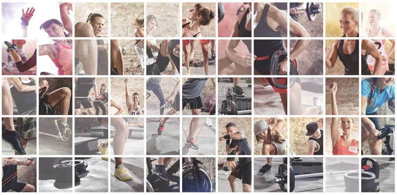 Collage delle foto di sport con la gente fotografie stock libere da diritti Collage delle foto di sport con la gente fotografie stock libere da diritti