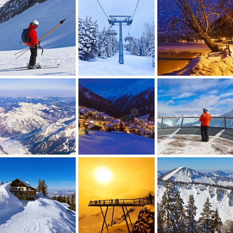 Collage delle immagini dello sci delle montagne fotografia stock libera da diritti Collage delle immagini dello sci delle montagne fotografia stock libera da diritti