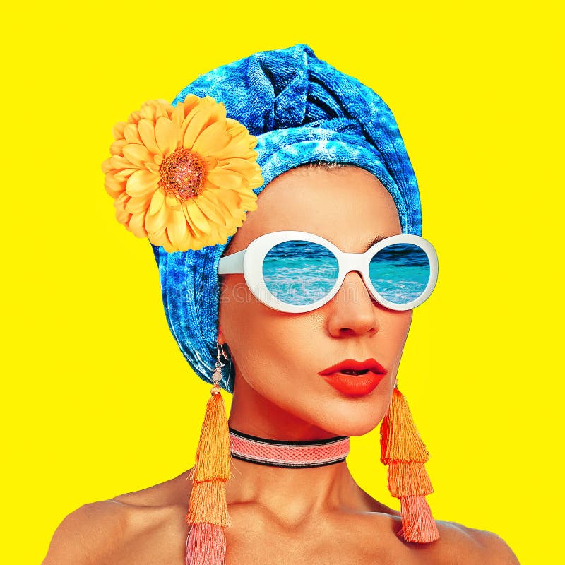 Contemporary art collage. Fashion girl summer flowers vibes. Contemporary art collage. Fashion girl summer flowers vibes