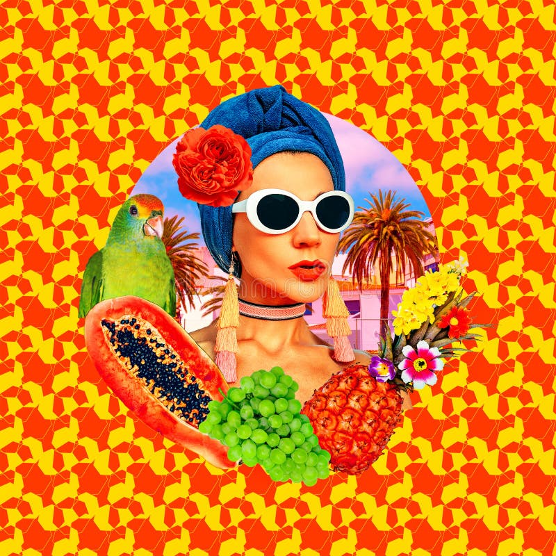 Contemporary art collage. Fashion girl summer flowers vibes. Contemporary art collage. Fashion girl summer flowers vibes