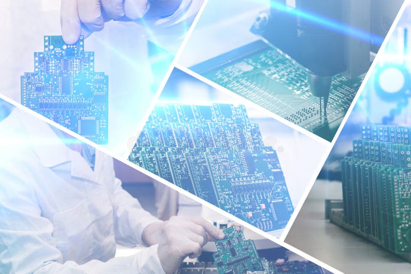 Collage des Computers verschalt mit optischen Effekten in einer futuristischen Art Das Konzept von modernen und zukünftigen Techn lizenzfreies stockbild Collage des Computers verschalt mit optischen Effekten in einer futuristischen Art Das Konzept von modernen und zukünftigen Techn lizenzfreies stockbild