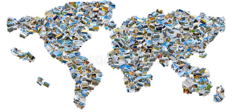 Collage des images de voyage - carte du monde image stock Collage des images de voyage - carte du monde image stock