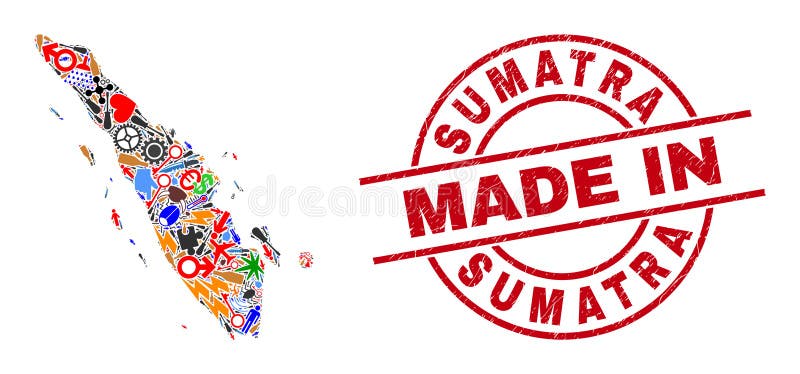 Collage development sumatra map i wykonane w zadrapanym znaku wodnym ilustracja wektor