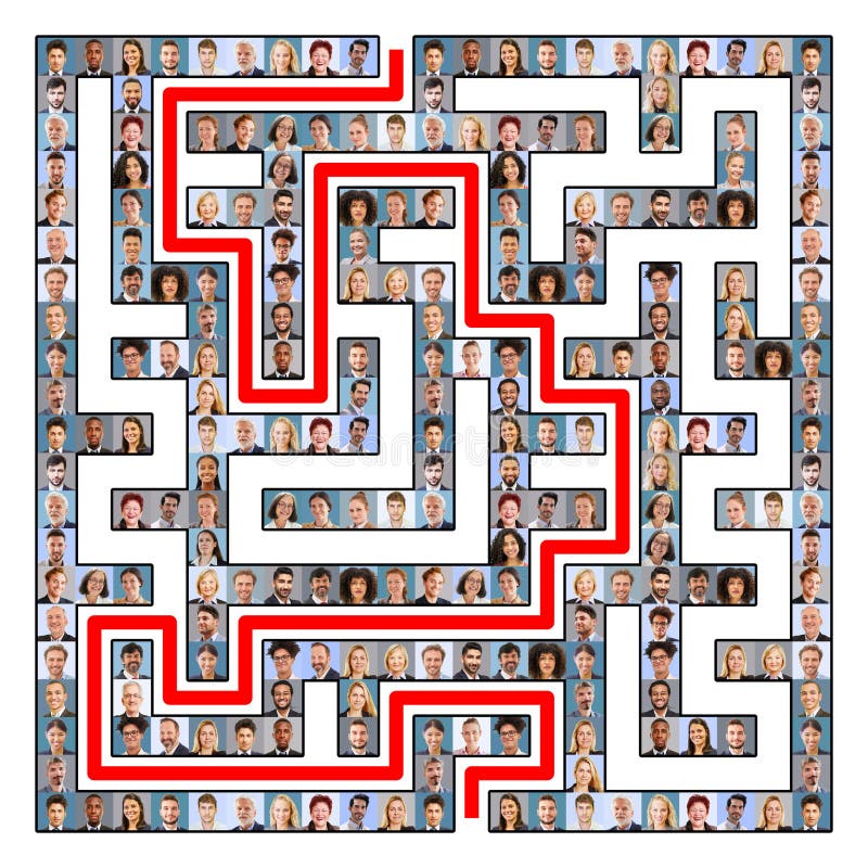 Collage di imprenditori come labirinto di soluzione immagini stock