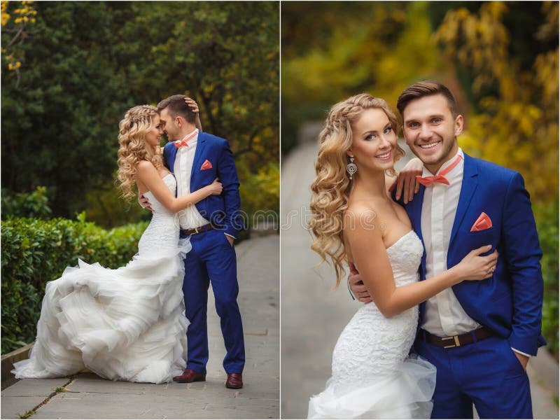 Collage di nozze - la sposa e lo sposo nel parco fotografia stock libera da diritti Collage di nozze - la sposa e lo sposo nel parco fotografia stock libera da diritti