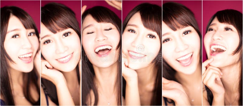 Collage with different emotions in same asian young woman