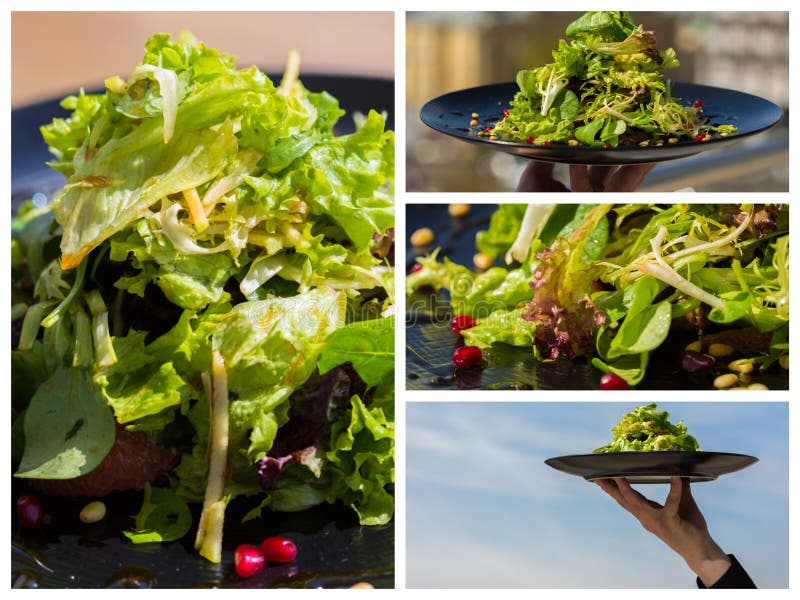 collage Ensalada orgánica con las verduras y verdes en el restaurante imagen de archivo libre de regalías collage Ensalada orgánica con las verduras y verdes en el restaurante imagen de archivo libre de regalías