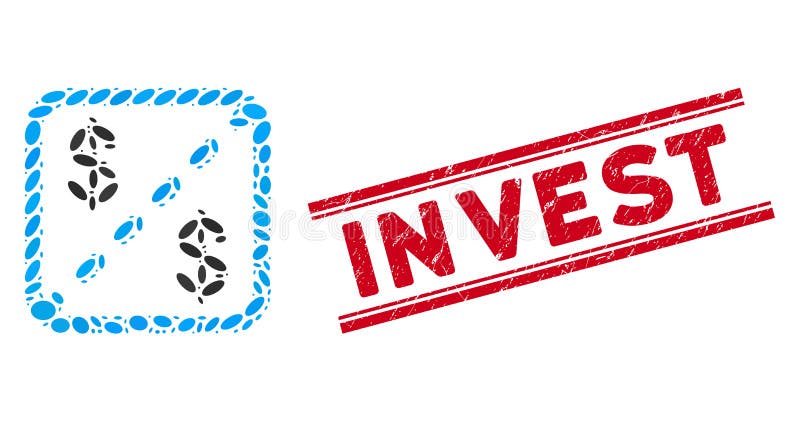 Collage Financial Shares Icon with Textured Invest Line Seal stock illustration