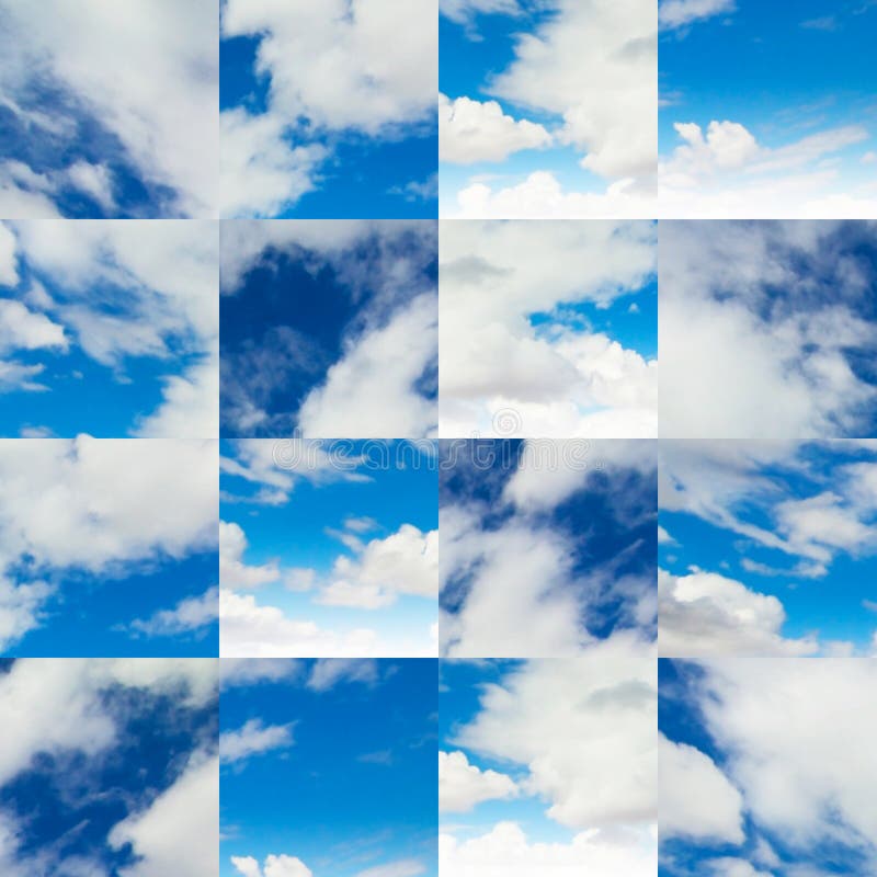 Collage of Fragments on Blue Sky.