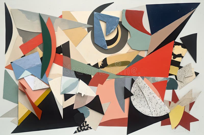 A Collage of Handcut and Pasted Paper, with Geometric Shapes As the