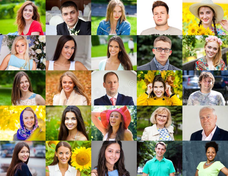 Collage of happy young people royalty free stock photo