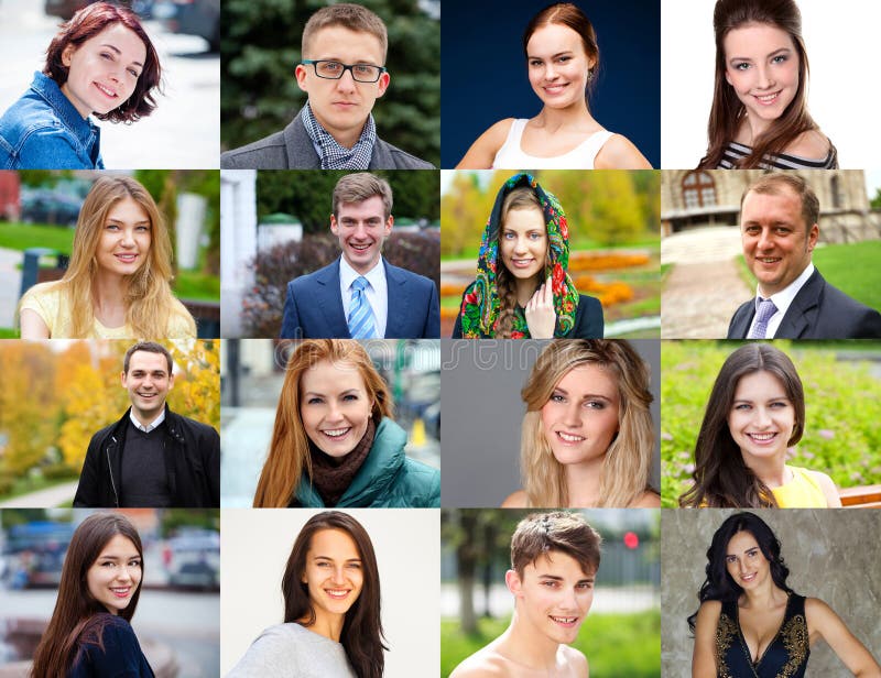 Collage of happy young people stock photography