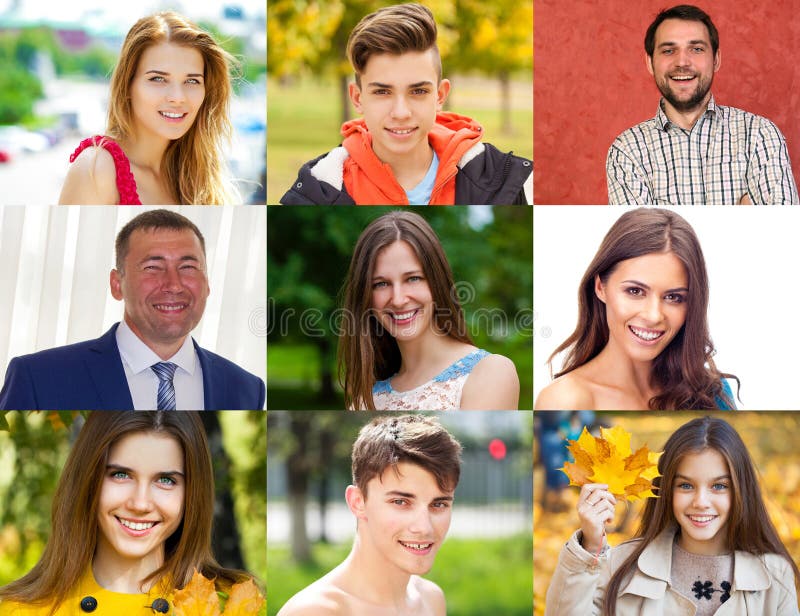 Collage of happy young people stock photo