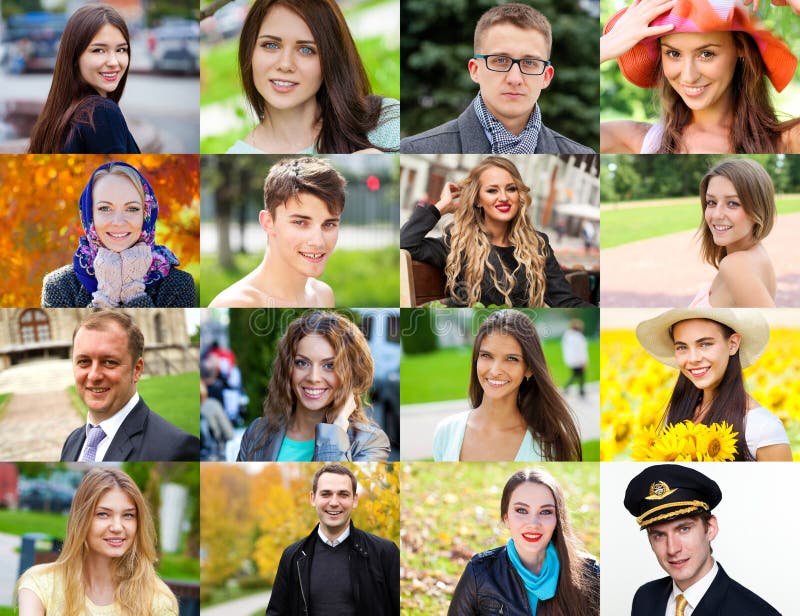 Collage of happy young people royalty free stock photo