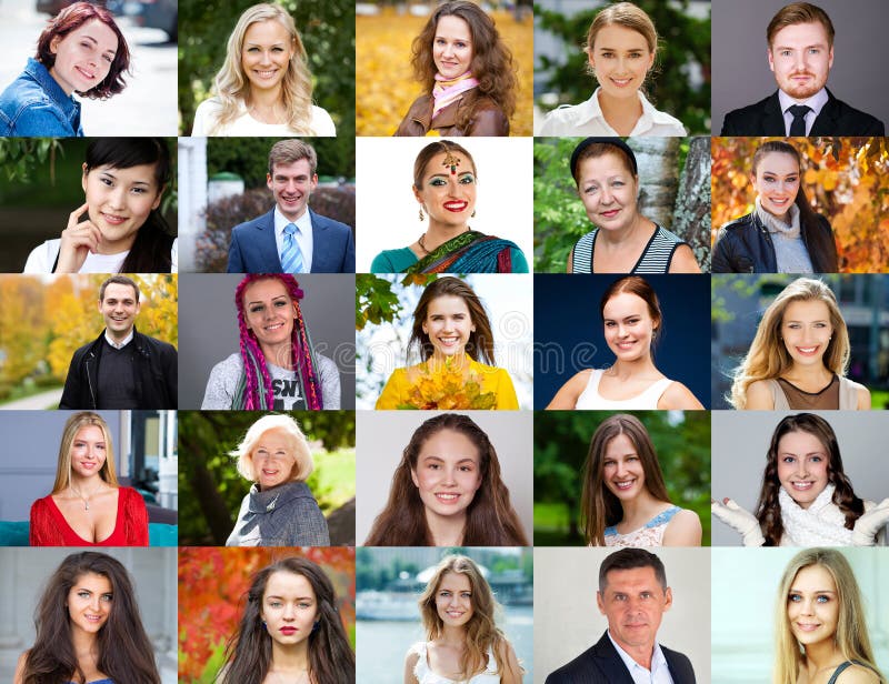 Collage of happy young people royalty free stock photo