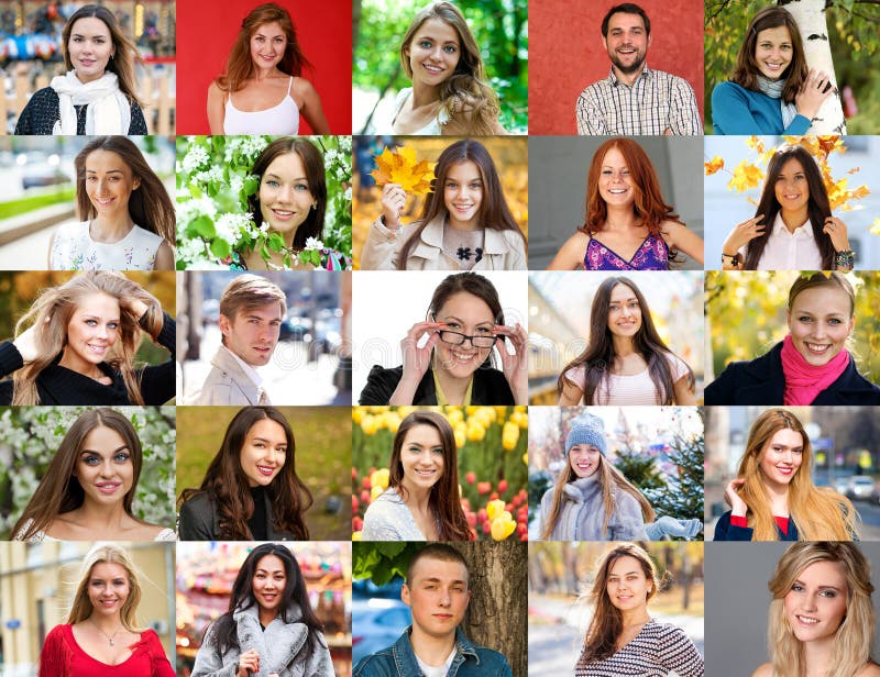 Collage of happy young people royalty free stock photography