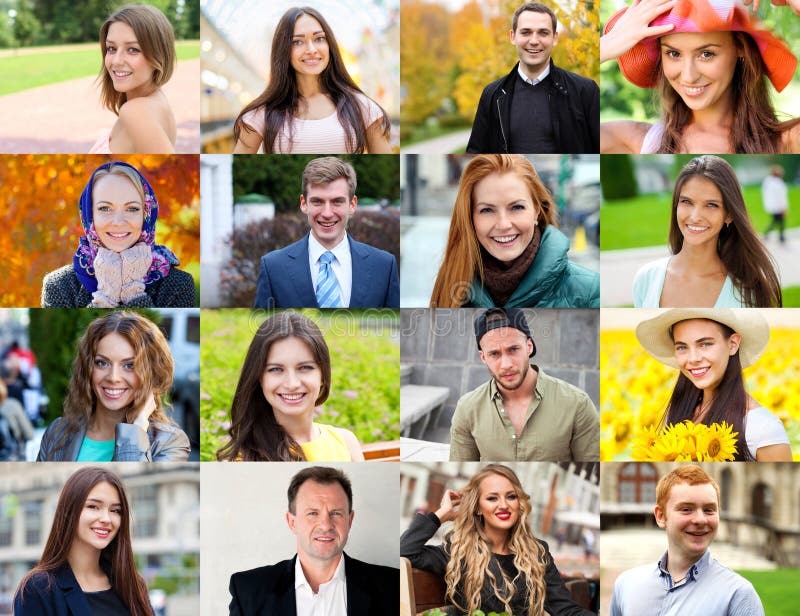 Collage of happy young people stock image