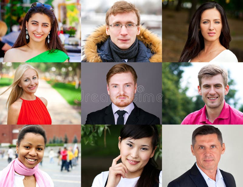 Collage of happy young people stock images