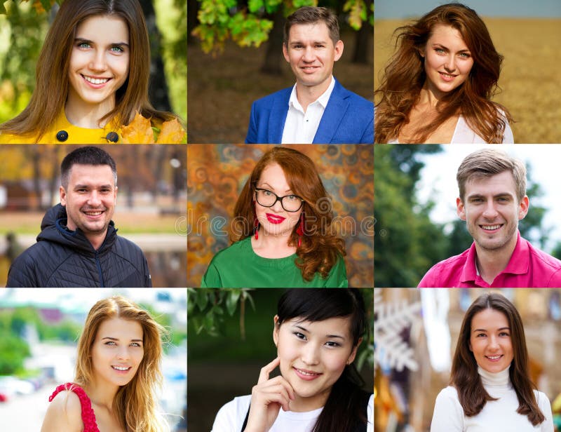 Collage of happy young people stock photo