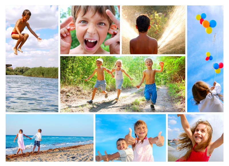 Collage heureux d'enfance d'été photographie stock