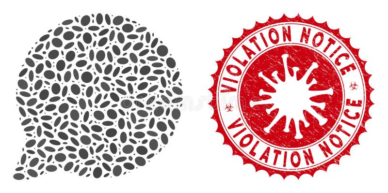 Collage Hint Balloon Icon with Coronavirus Scratched Violation Notice Stamp royalty free illustration