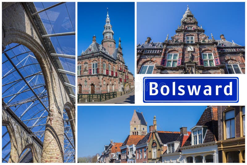 Collage of interesting sights in the Frisian city of Bolsward