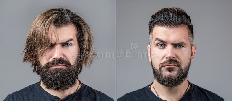 Before and after Shaving. Collage of Young Man with Unformed, Untrimmed,  Overgrown Stubble, Hair on His Face and Neck, Half and Stock Image - Image  of beard, neck: 182925221
