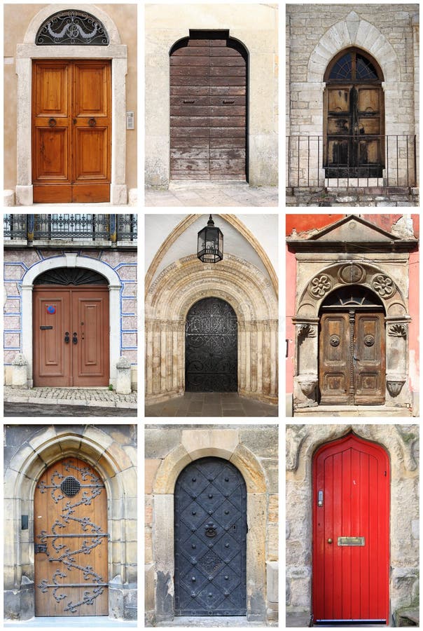 Medieval Front Doors With Rounded Arch Stock Photo - Image of column