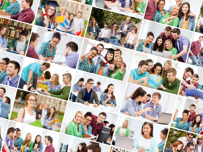 Collage mit vielen Bildern von Studenten lizenzfreies stockbild Collage mit vielen Bildern von Studenten lizenzfreies stockbild