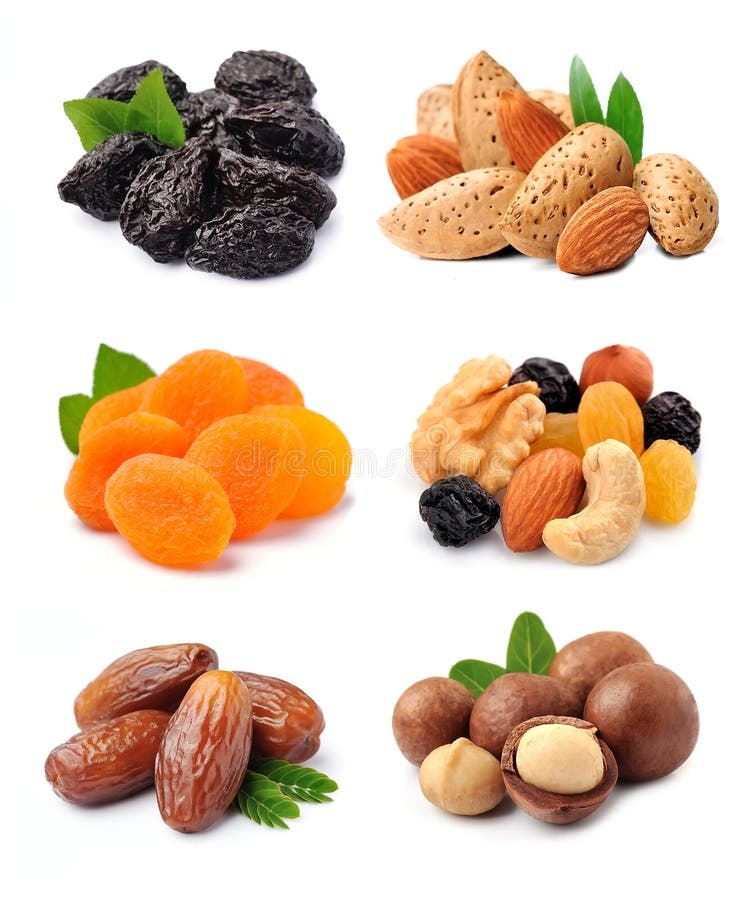 Collage of mix dried fruits and nuts