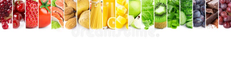 Collage of mixed fresh color ripe food royalty free stock photos